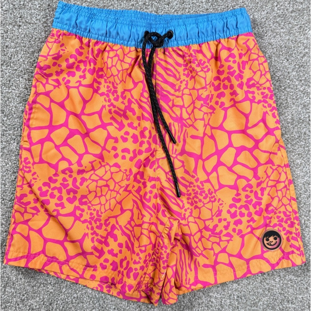 Neff Swim Trunks Men's Medium Orange Pink Blue Compression Lined Board Shorts